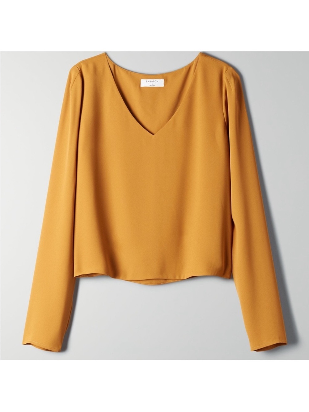 NWT Babaton Murphy Blouse Vneck Long Sleeve Dark Mustard Yellow Gold